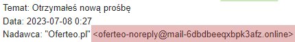 przykład nadawcy e-maila wysłanego przez oszustów