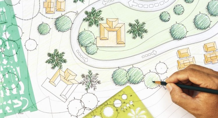 Dłoń, ołówek, tworzenie ogrodu na papierze