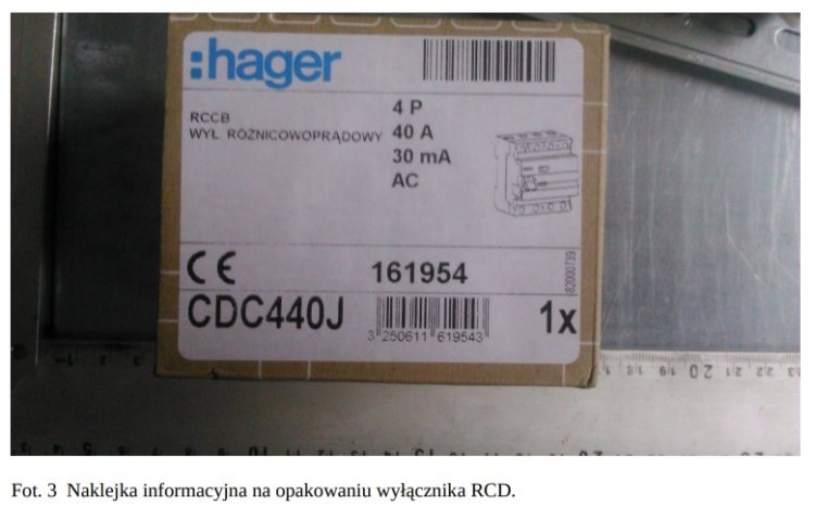 Wyłącznik RCD – naklejka informacyjna