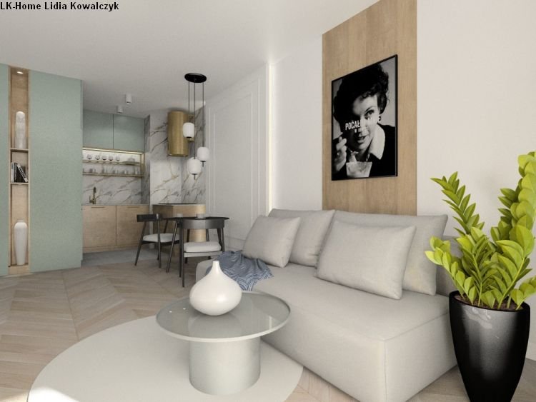 Wizualizacja salonu otwartego na kuchnię – Projektowanie wnętrz