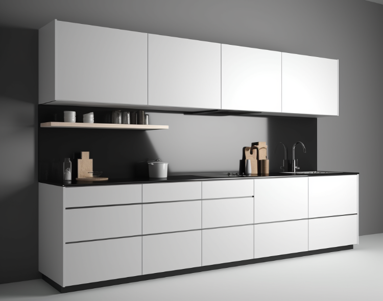 Kuchnie na wymiar – białe meble kuchenne z czarnym blatem