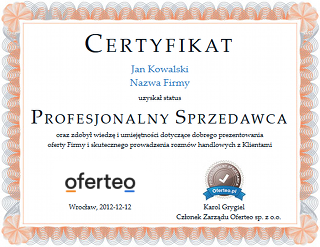 Certyfikat Profesjonalnego Sprzedawcy